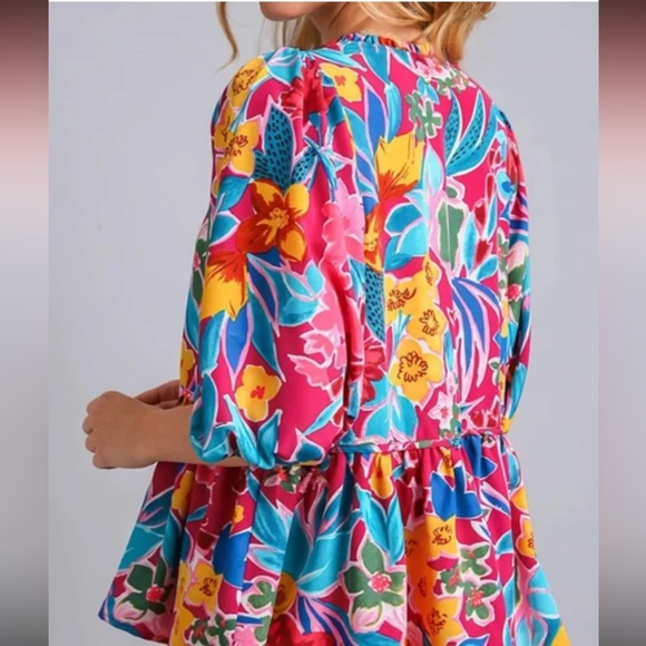 Floral Peplum Blouse in Mulberry - Picture 3 of 3